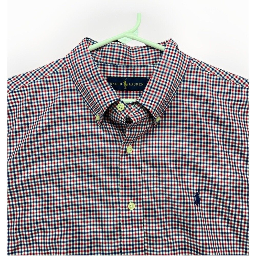 Polo Ralph Lauren Mens Shirt Classic Fit Cotton Red White Blue Check Extra Large